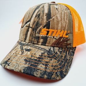 Stihl Chainsaws Trucker Mesh Snapback Cap Hat Camouflage Neon Orange